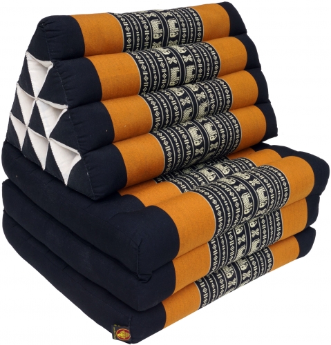Thaikissen, Dreieckskissen, Kapok, Tagesbett mit 3 Auflagen - schwarz/orange - 30x50x160 cm 