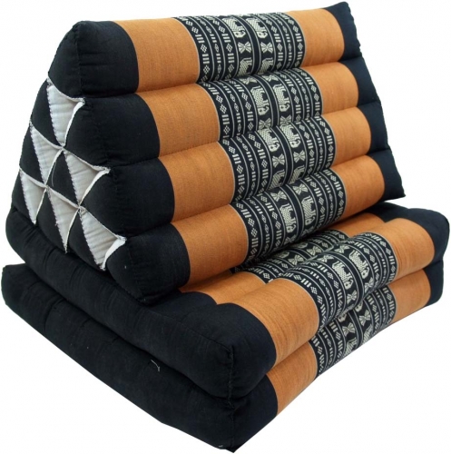 Thai cushion, triangle cushion, kapok, day bed with 2 pads - black/orange - 30x50x120 cm 