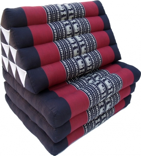 Thaikissen, Dreieckskissen, Kapok, Tagesbett mit 3 Auflagen - schwarz/rot - 30x50x160 cm 