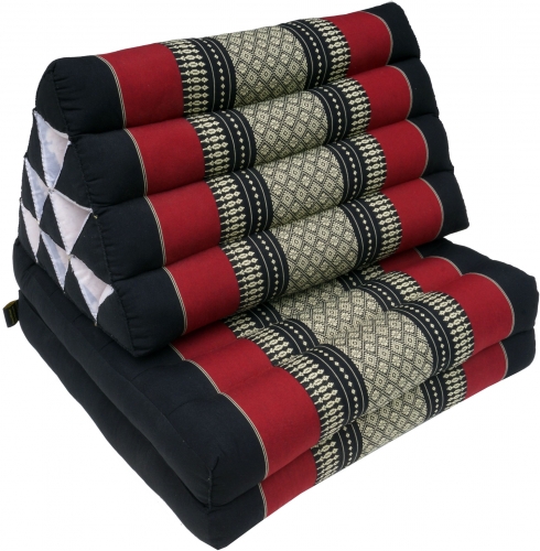 Thai cushion, triangular cushion, kapok, day bed with 2 cushions - black/red - 30x50x120 cm 