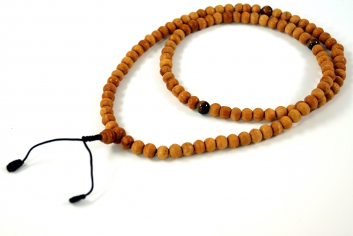 Tibetische Gebetskette, Buddhistische Mala Halskette, Holzperlen Mala Tigerauge - Modell 21 - 80 cm