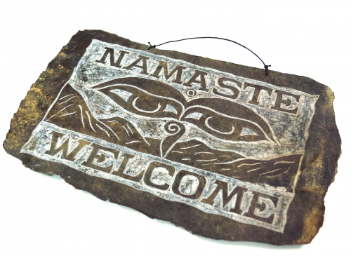 Tibetan stone picture, relief from slate - Namaste 1 - 20x34x0,7 cm 