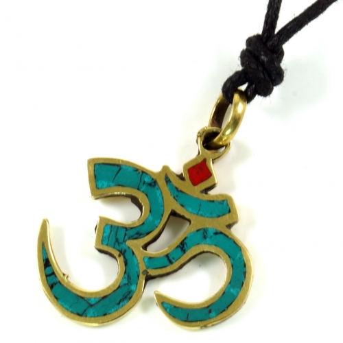 Tibet necklace, Nepal jewelry, amulet with spiral, Buddhist jewelry, yoga jewelry - Om/turquoise 3,5 cm