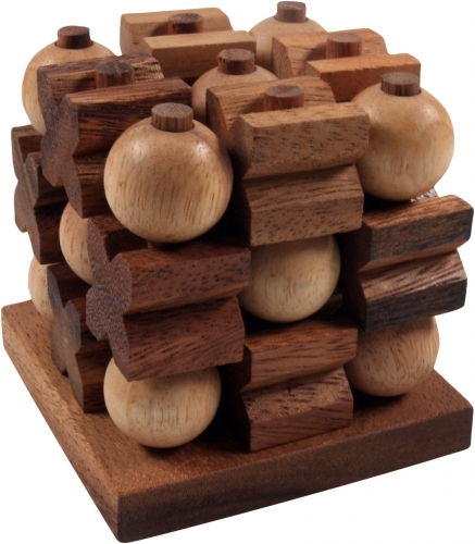 Holzspiel, Geschicklichkeitsspiel, Knobelspiel - Tic Tac Toe 3D - 8x8x8 cm 