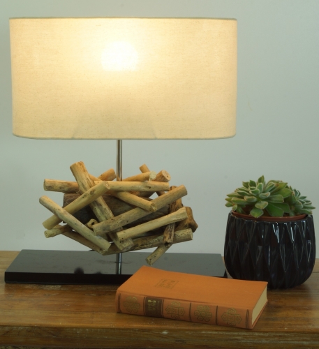 Table lamp/table lamp Leon, handmade in Bali from natural material, driftwood, cotton - model Leon - 42x35x16 cm 