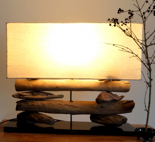 Table lamp/table lamp, handmade in Bali, driftwood, cotton, unique - Malacoota model - 43x50x17 cm 