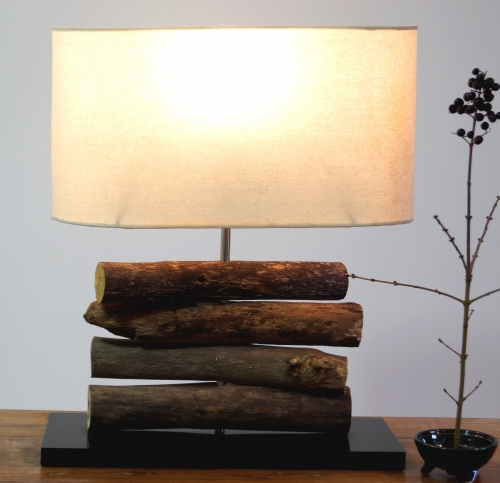Table lamp/table lamp, handmade in Bali from natural material, driftwood, cotton - model Mukata - 42x34x16 cm 