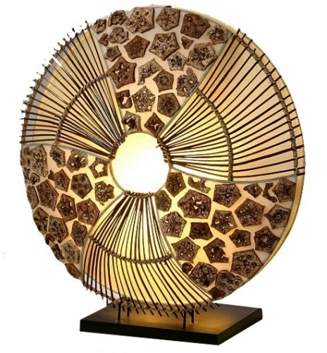Tischlampe / Tischleuchte, in Bali handgemacht aus Naturmaterial, Rattan - Modell Olivea - 40x35x16 cm 