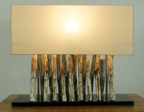 Table lamp/table lamp Vitoria, handmade in Bali from natural material, driftwood, cotton - model Vitoria - 42x50x18 cm 