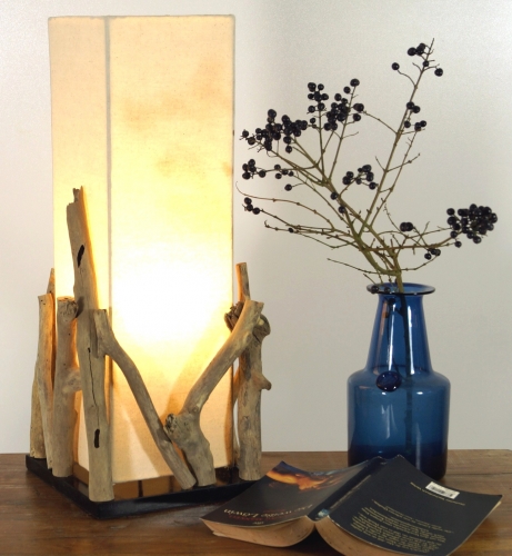 Tischleuchte / Tischlampe Lesotho, in Bali handgemachtes Unikat aus Naturmaterial, Treibholz, Baumwolle - Modell Lesotho  - 50x20x20 cm 