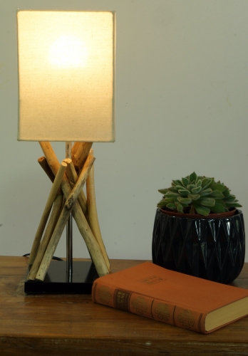 Tischleuchte / Tischlampe Pamplona,Treibholz, Baumwolle, in Bali handgemacht aus Naturmaterial - Modell Pamplona - 42x15x15 cm 