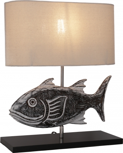 Table lamp/table lamp, handmade in Bali from natural material - Fish model - 43x35x15 cm 