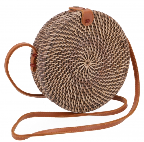 Woven handbag, basket bag, rattan bag, bali bag round - model 1 - 20x20x7 cm  20 cm