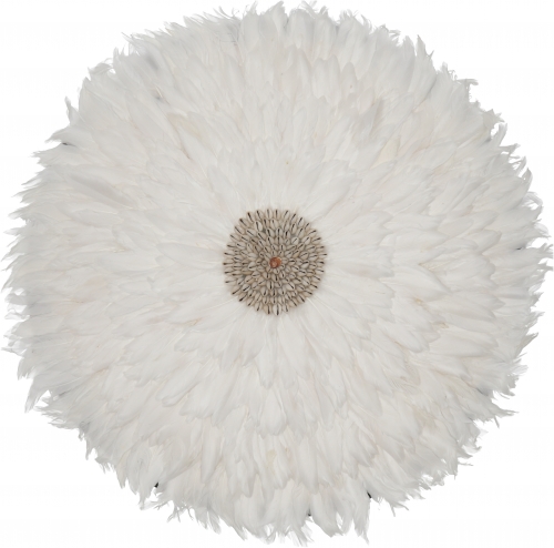 Large wall decoration made of feather ornaments and shells - white - 60x60x2 cm  60 cm