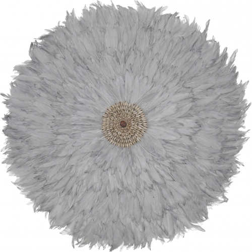 Large wall decoration made of feather ornaments and shells - blue-grey - 70x70x2 cm  75 cm