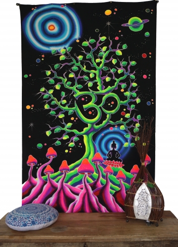 Goa Wandtuch, UV Schwarzlicht Wandbehang, pcycedelic Wandbild - OM - 180x110x0,2 cm 