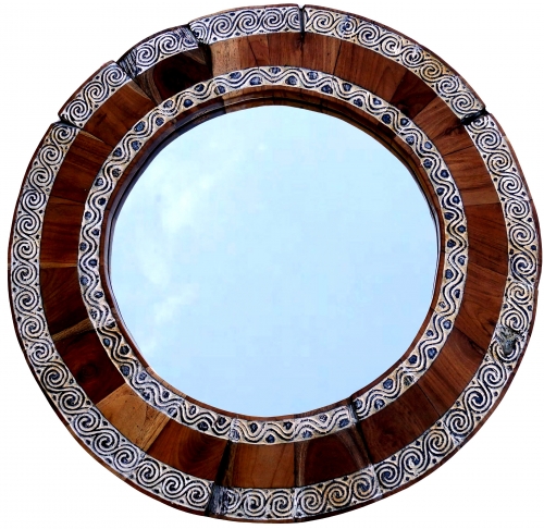 Round teak mirror with ornamentation - Model 6 - 80x80x4,5 cm  80 cm