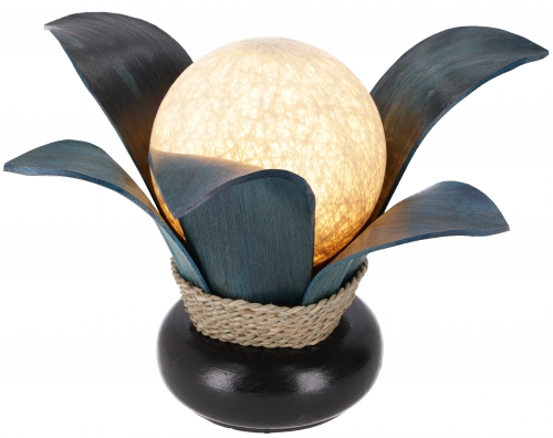 Palmenblatt Tischlampe / Tischleuchte, in Bali handgemacht aus Naturmaterial, Palmholz - Modell Palmera 13 blau - 30x35x36 cm  36 cm