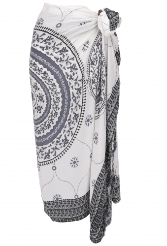 Bali sarong, wall hanging, wrap skirt, sarong dress Mandala - gray/white - 160x120 cm