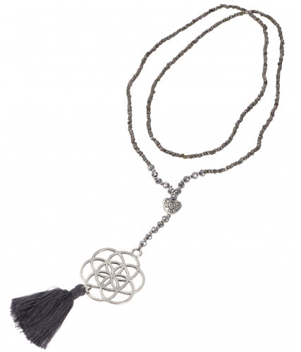 Costume jewelry necklace - Flower of life anthracite/silver - 45 cm