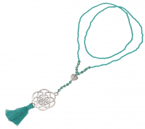 Fashion jewelry necklace - flower of life turquoise/silver - 45 cm