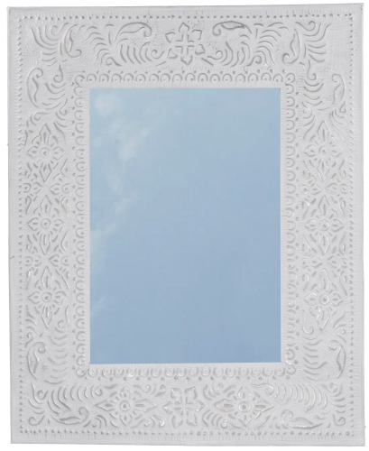 Mirror with hand-embossed aluminum frame - Model 2 white - 58x47x1 cm 