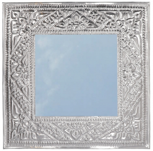 Mirror with hand-embossed aluminum frame - Model 1 silver - 40x40x1 cm 