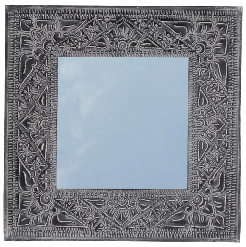 Mirror with hand-embossed aluminum frame - Model 1 black - 40x40x1 cm 