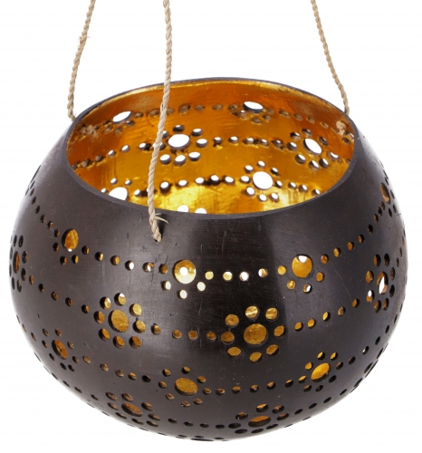 Hanging coconut tea light, decorative pot - model 7 - 10x14x14 cm  14 cm