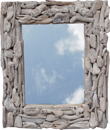 Driftwood mirror, decorative mirror with driftwood pieces in frame - 60*50 cm wall mirror