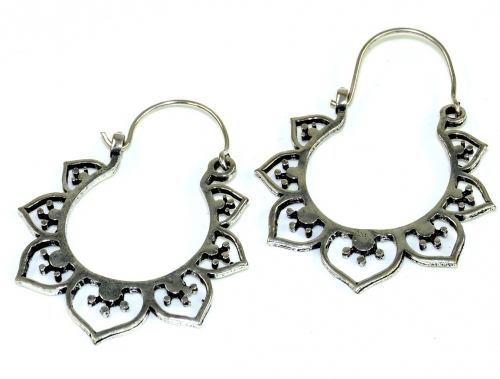 Tribal earrings made of brass, ethnic earrings, goa jewelry, brass hoop earrings - silver - 4,5x4x0,1 cm  4 cm