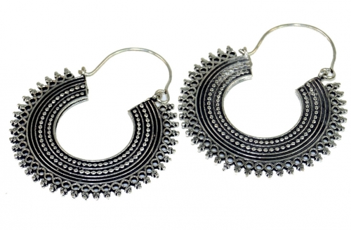 Tribal earrings made of brass, ethnic earrings, goa jewelry, brass hoop earrings - silver - 5 cm 4,5 cm