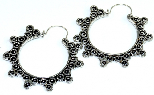 Tribal earrings made of brass, ethnic earrings, goa jewelry, brass hoop earrings - silver - 4,5x4x0,1 cm  4 cm