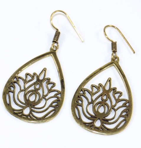 Brass tribal earrings, ethnic earrings, goa jewelry, brass earrings - gold - 4,5x2,5x0,1 cm 
