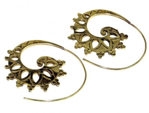 Tribal earrings made of brass, ethnic earrings, goa jewelry, brass spiral - gold - 0,1 cm 4 cm
