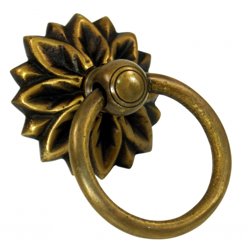 Door handle, fitting ornament with ring, brass - 5x5x3 cm 