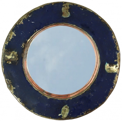 Metal mirror made from recycled metal barrel lid, vintage decorative mirror - color 16 - 34x34x9 cm  34 cm