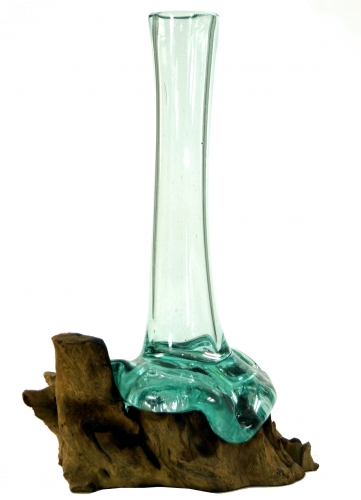 Vase aus Recycelingglas, Glasvase Wurzelholz - M10 30cm