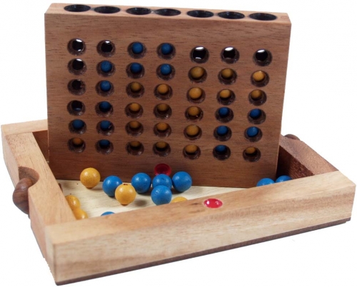 Brettspiel, Gesellschaftsspiel aus Holz - Vier Gewinnt Bingo - 3x17x13 cm 