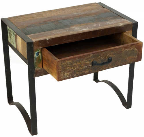 Vintage Beistelltisch, Nachttisch aus Metall und Recyclingholz - Modell 2b - 50x60x38 cm 