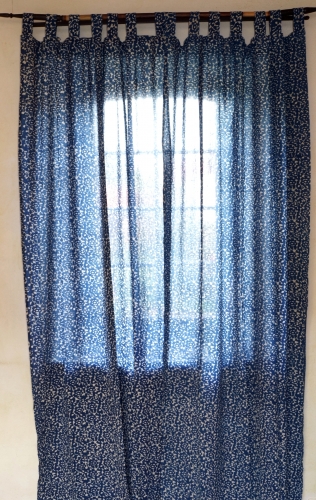 Boho Vorhnge, Gardine (1 Paar ) mit Schlaufen, handbedruckter ethno Style Vorhang - Indigo Druck - 250x100x0,2 cm 