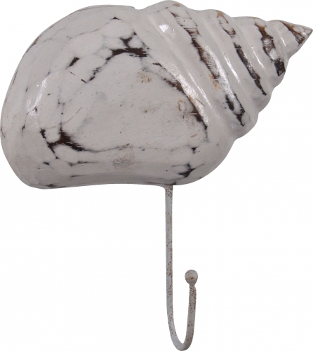 Wall hook, coat hook, checkroom hook, key rack - antique white pointed shell - 16x15x3 cm 