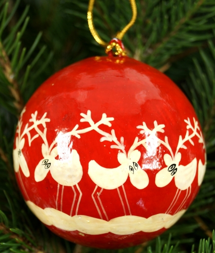 Upcycling Weihnachtskugel aus Pappmachee, handbemalter Christbaumschmuck, Kaschmirkugel - Muster 28 - 7x7x7 cm  7 cm