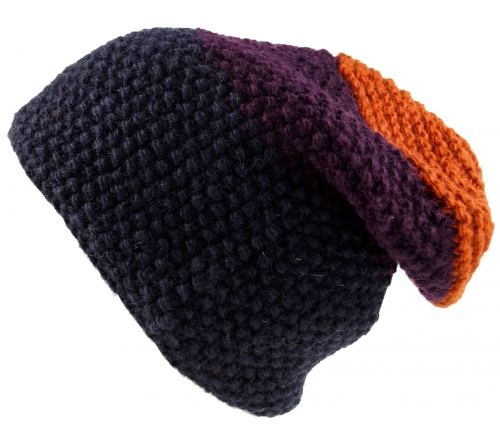 Wool hat with pearl pattern, Nepal hat with stripe pattern - purple/colorful