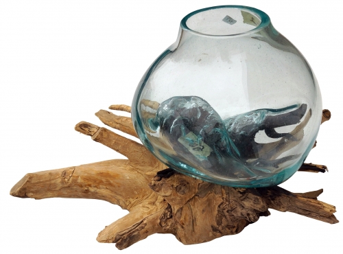 Burl wood vase - 1 *  glass up to 10 cm