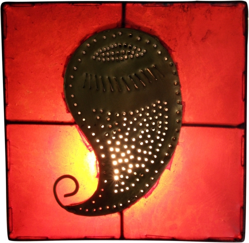 Henna Lampe, Leder Wandlampe / Wandleuchte - Mango  rot - 31x31x10 cm 