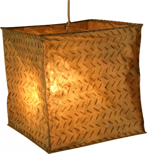 Square paper hanging lamp, paper lampshade Annapurna, handmade paper - white/brown - 25x24x24 cm 