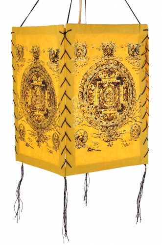 Lokta paper hanging lampshade, ceiling lamp made of handmade paper - Buddha Mandala yellow - 28x18x18 cm 