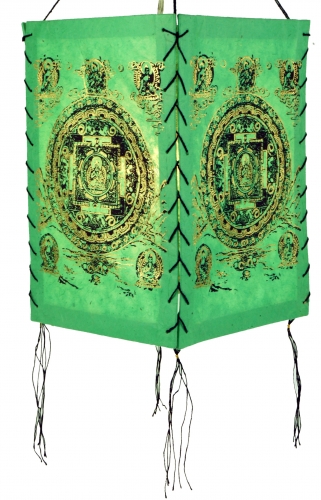 Lokta Papier Hnge Lampenschirm, Deckenleuchte aus handgeschpftem Papier - Buddha Mandala grn - 28x18x18 cm 