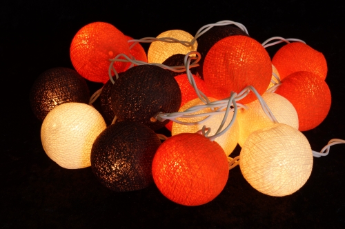 Fabric ball battery light chain 3xAA LED ball light chain - summer color - 6x6x315 cm  6 cm